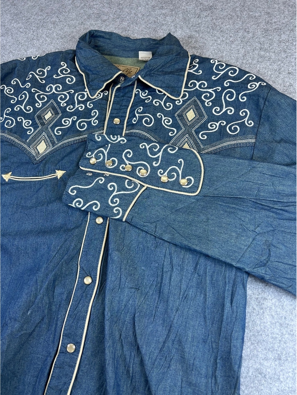 Scully Pearl Snap Western Shirt Mens M Embroidered Smile Retro Pattern Arrows